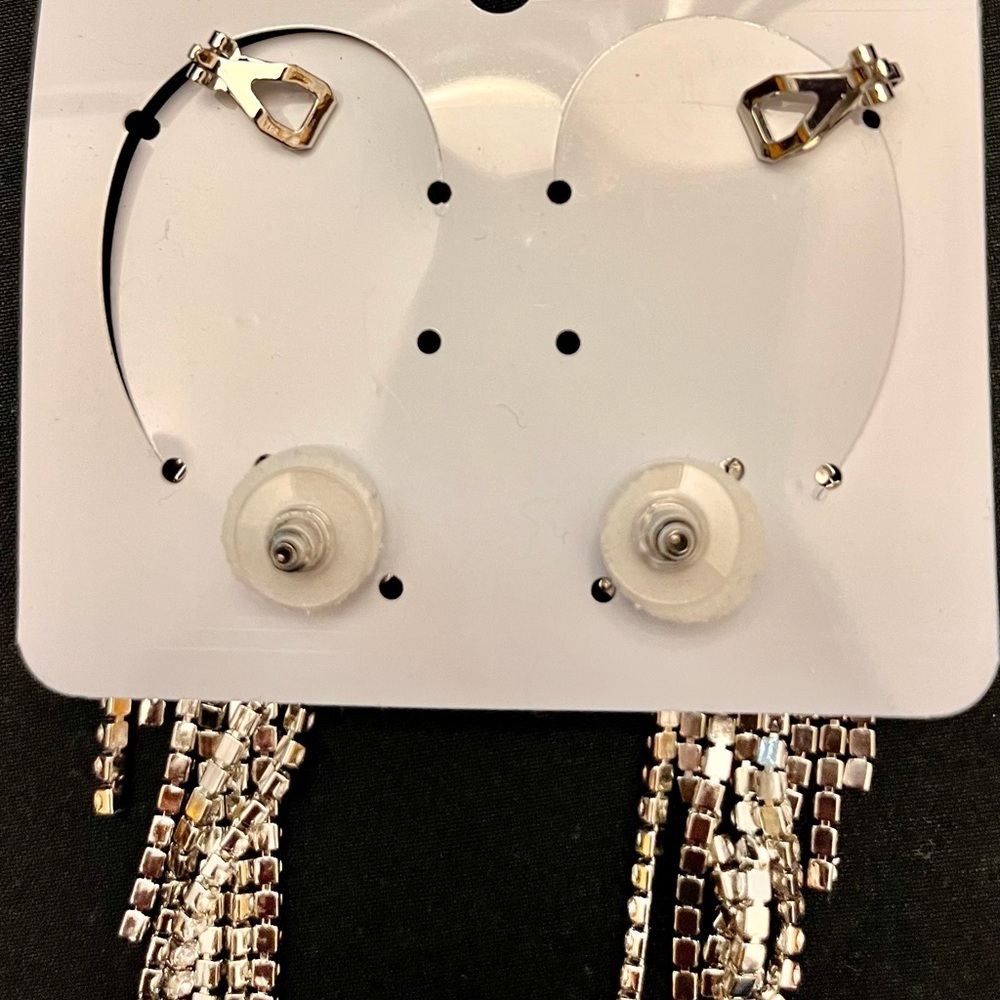 NWT Silver Rhinestone Waterfall Dangle Ear Cuffs Shimmering Crystal Statement - Picture 9 of 11
